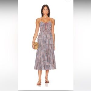 Free People Going Steady Midi Dress in Taupe Combo, size Large